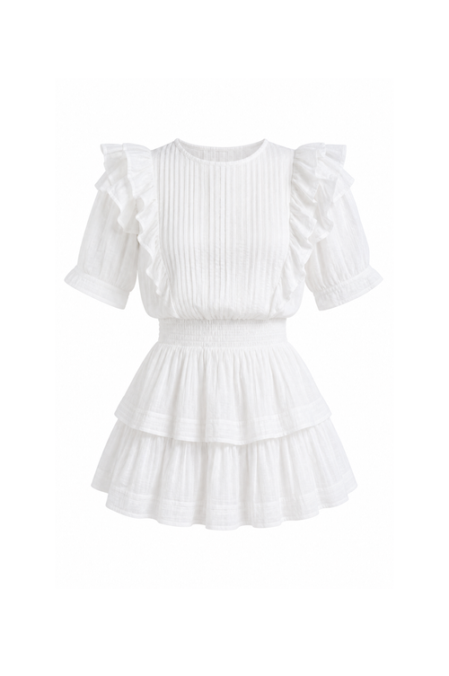 Amara Ruffle Sleeve Mini Dress - White