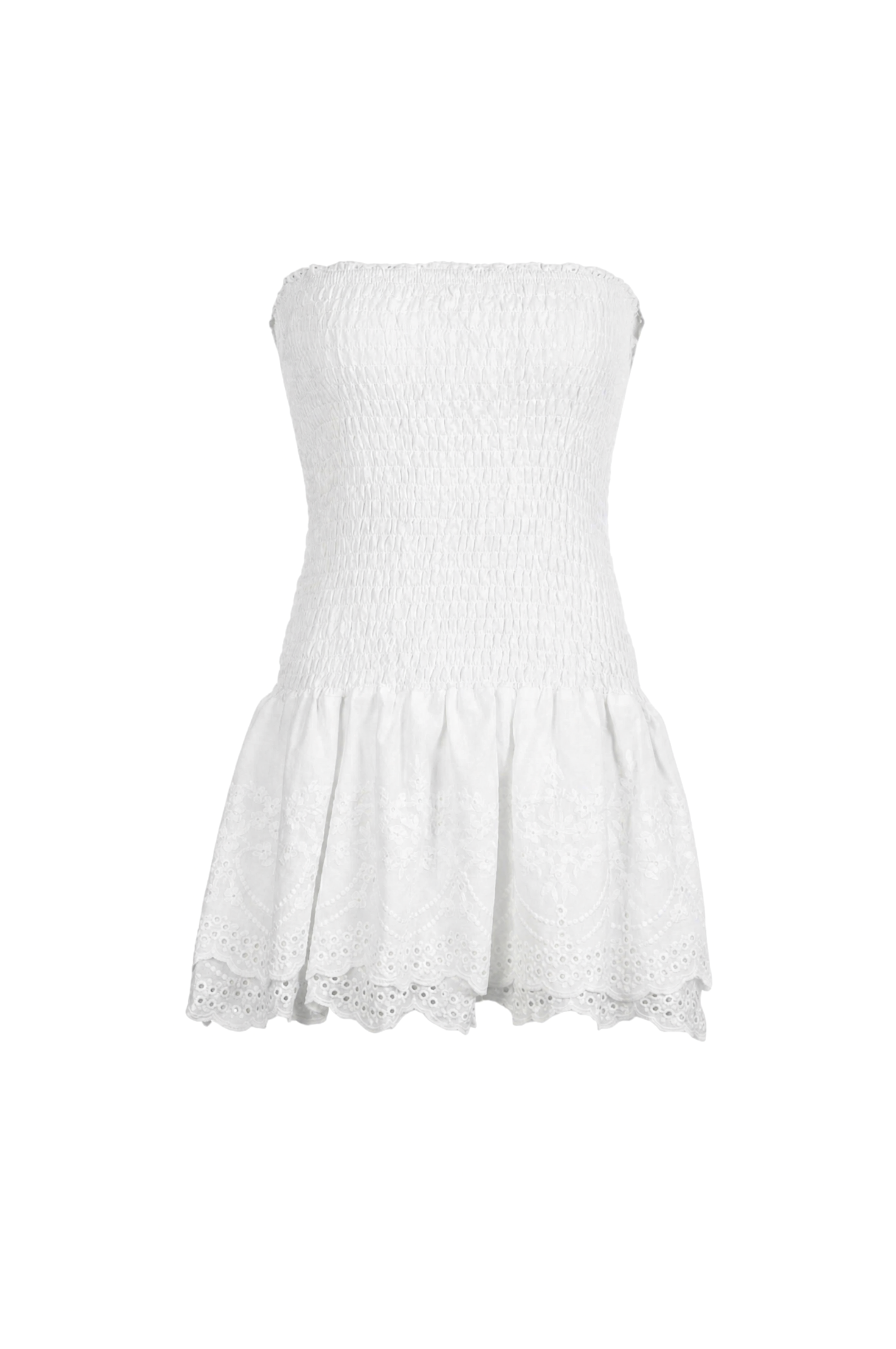 Leni Eyelet Ruffle Mini Dress - White
