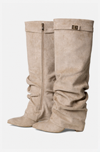 Liva Slouchy Suede Boots - Beige