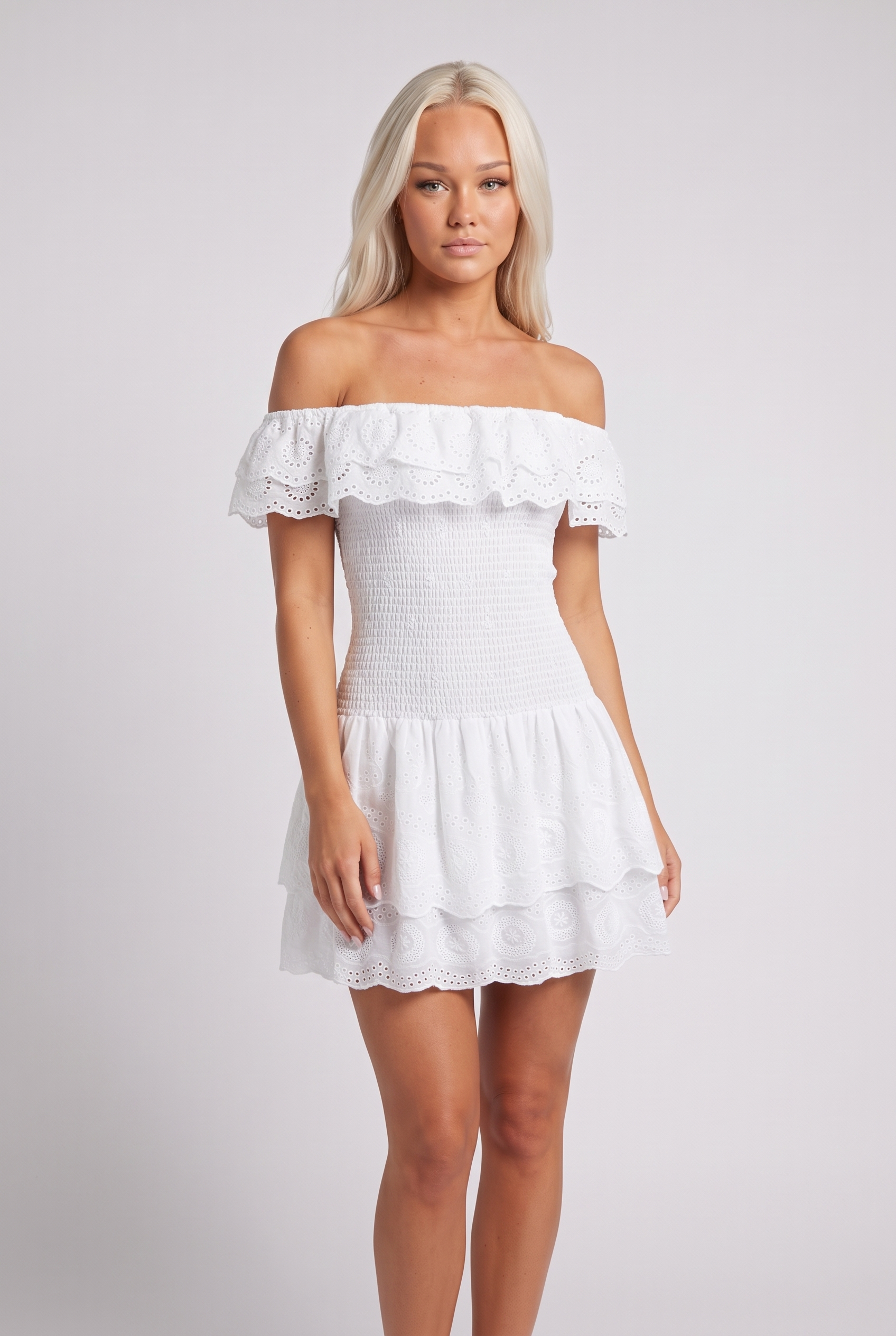 Sofia Off Shoulder Mini Dress - White